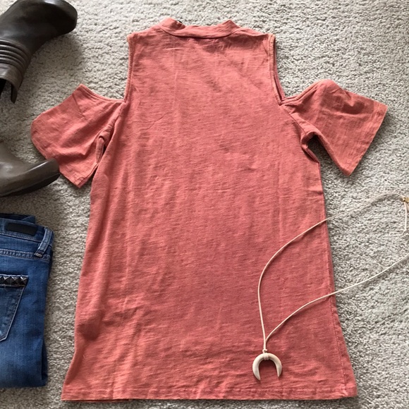 Coral Color Cold Shoulder Top - Picture 6 of 8